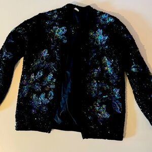 COPY - COPY - SKU 4-1 . 

Fully Sequin Black and Golden Pony Floral Cardigan Ja…